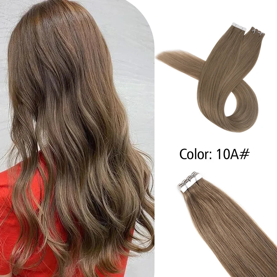 Neitsi Mini Tape In Human Hair Adhesive Extensions Black Brown Blonde Straight Skin Weft 100% Natural Real Mega Hair 16pcs/pack