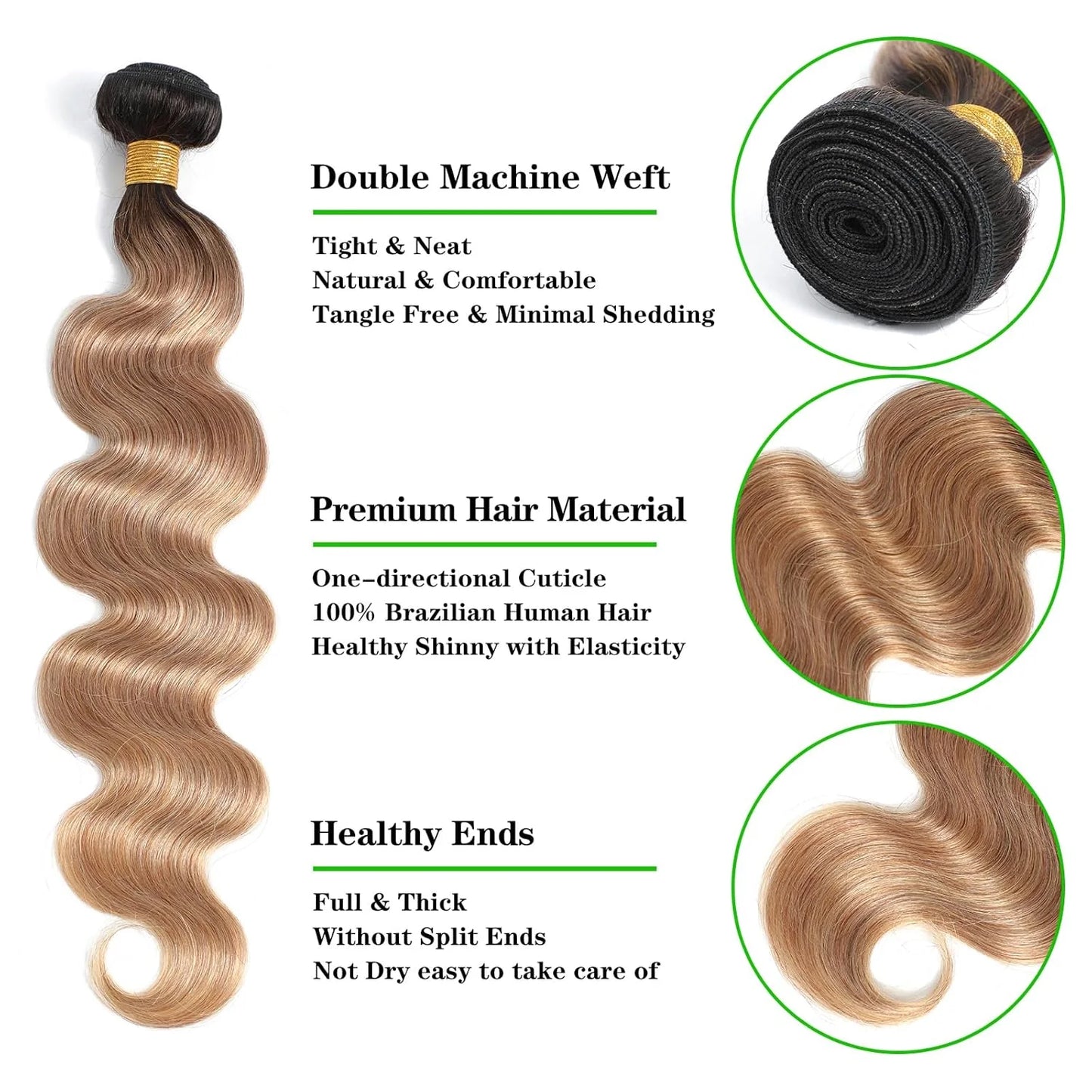 Ombre Blonde Body Wave 3 4 Bundles Colored Brazilian Remy 100% Unprocessed Human Hair Wavy Doule Drawn Bundles Weave Extensions