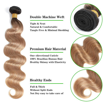 Ombre Blonde Body Wave 3 4 Bundles Colored Brazilian Remy 100% Unprocessed Human Hair Wavy Doule Drawn Bundles Weave Extensions