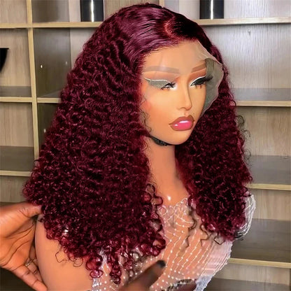 99J Burgundy Curly Short Bob Hair Wigs Human Hair Brazilian Hair 13x4 Deep Wave Lace Frontal Wig Red Colored Lace Front Bob Wigs