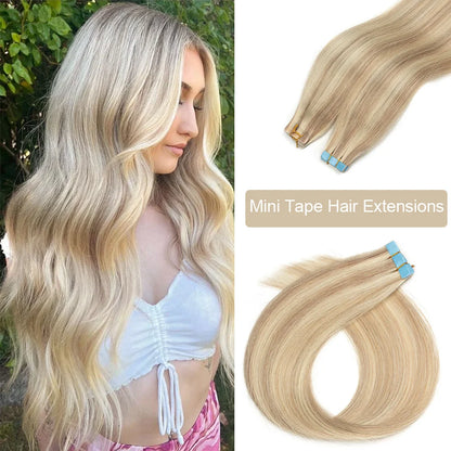 Natural Mini Tape in Human Hair Extensions Double Side Invisible Seamless Straight Black Brown Blonde Tape in Hair 10pcs/set