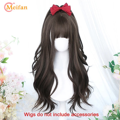 MEIFAN Synthetic Long Straight Lolita Wig with Bangs Wig Girl Cute Ombre Pink Blonde Black Cosplay Party Halloween Harajuku Wig