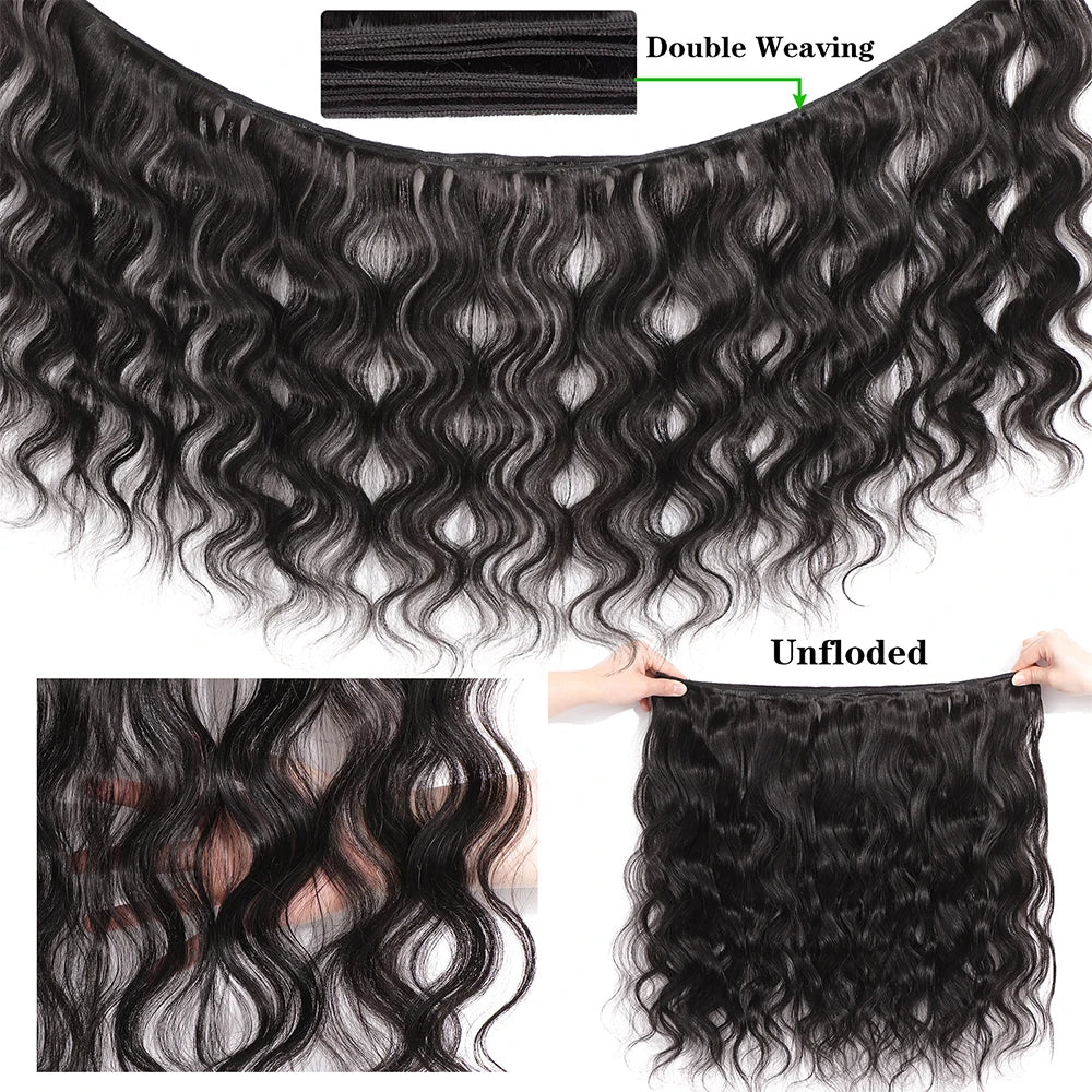 Human Hair Bundles with Closure Body Wave Brazilian Virgin Human Hair Weave 3 Bundles with 4x4 Lace Closure Natural Black Color