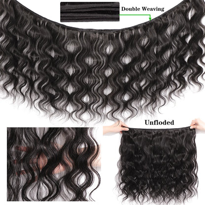 Human Hair Bundles with Closure Body Wave Brazilian Virgin Human Hair Weave 3 Bundles with 4x4 Lace Closure Natural Black Color