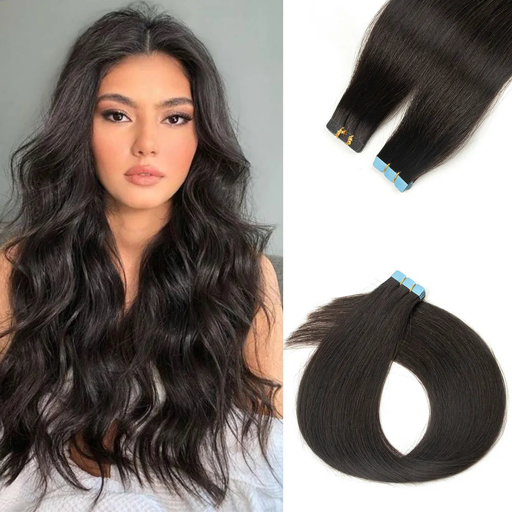 Natural Mini Tape in Human Hair Extensions Double Side Invisible Seamless Straight Black Brown Blonde Tape in Hair 10pcs/set