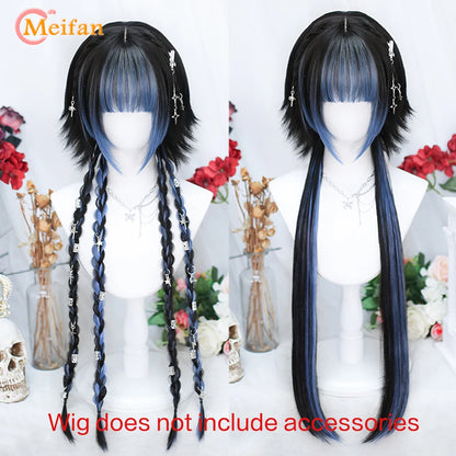 MEIFAN Synthetic Long Straight Lolita Wig with Bangs Wig Girl Cute Ombre Pink Blonde Black Cosplay Party Halloween Harajuku Wig