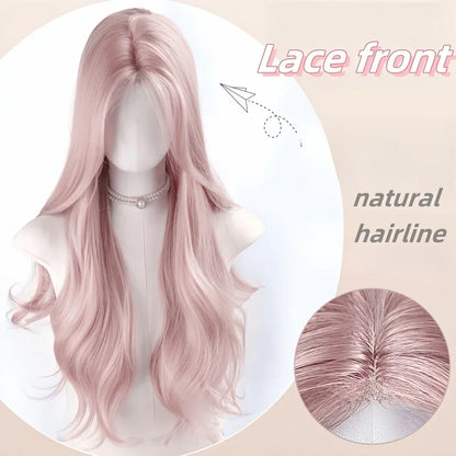 Pink Wig for Women Long Wavy Cosplay Wigs Natural Soft Sweet Synthetic Wig for Daily Use School Life Lolita Wig Pink