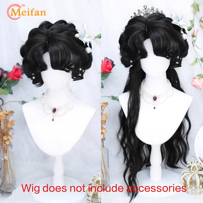 MEIFAN Synthetic Long Straight Lolita Wig with Bangs Wig Girl Cute Ombre Pink Blonde Black Cosplay Party Halloween Harajuku Wig