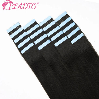 PLADIO Tape in Hair Extensions Human Hair Highlight Seamless Double Side Skin Weft PU Invisible Tape Ins Remy Virgin Hair 14-22"