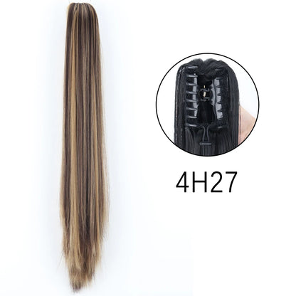 Synthetic Long Straight Claw Clip On Ponytail Hair Extensions 24Inch Heat Resistant Pony Tail Hair piece For Women Daily Party