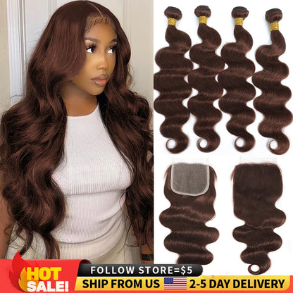 10A Brazilian Bundles with Closure Body Wave Bundles Human Hair With 4x4 Lace Closure Brown Blonde Colored 3/4 Bundles Hair Remy