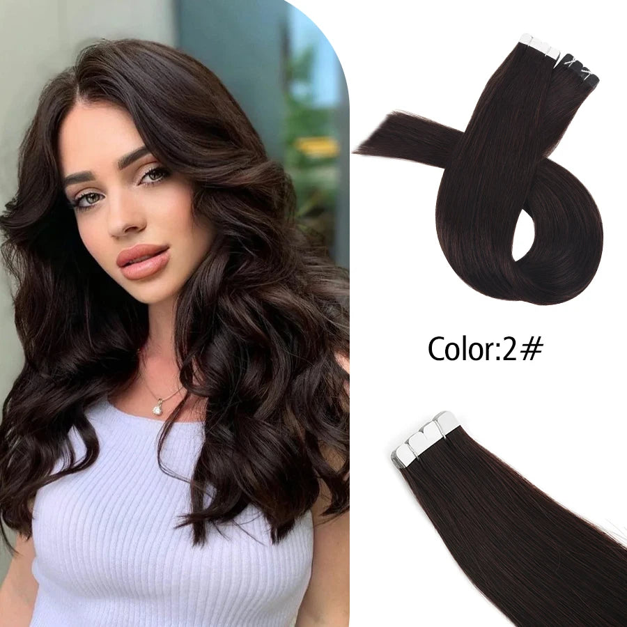 Neitsi Mini Tape In Human Hair Adhesive Extensions Black Brown Blonde Straight Skin Weft 100% Natural Real Mega Hair 16pcs/pack