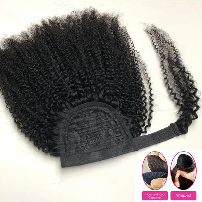 Afro Kinky Curly Ponytail Human Hair Extensions for Black Women Wrap Around 3C 4A Curly Human Hair Ponytail Extension HairPieces