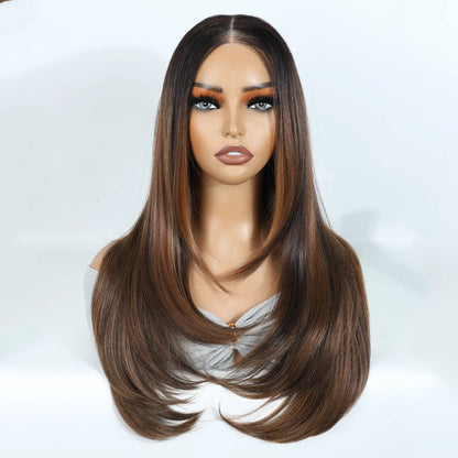 FREEDOM Synthetic Lace Front Wigs For Woman Long Layered Straight Wigs Ombre 6x4 Pre Plucked Pre Cut Wear and Go Glueless Wig