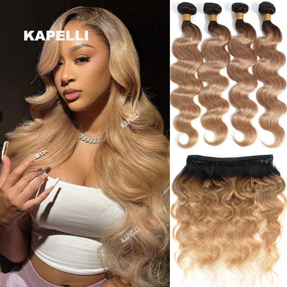 Ombre Blonde Body Wave 3 4 Bundles Colored Brazilian Remy 100% Unprocessed Human Hair Wavy Doule Drawn Bundles Weave Extensions