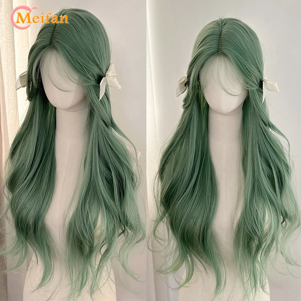 MEIFAN Synthetic Long Straight Lolita Wig with Bangs Wig Girl Cute Ombre Pink Blonde Black Cosplay Party Halloween Harajuku Wig