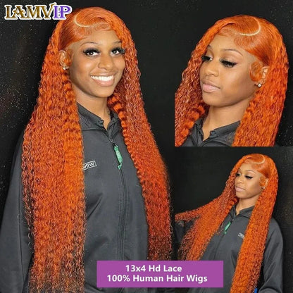 Orange Ginger Lace Front Wig Human Hair Curly Lace Front Human Hair Wig Glueless Deep Wave 13x4 13x6 Hd Lace Frontal Wig On Sale