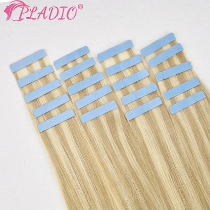 PLADIO Tape in Hair Extensions Human Hair Highlight Seamless Double Side Skin Weft PU Invisible Tape Ins Remy Virgin Hair 14-22"