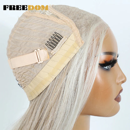 FREEDOM Synthetic Lace Front Wigs For Woman Long Layered Straight Wigs Ombre 6x4 Pre Plucked Pre Cut Wear and Go Glueless Wig