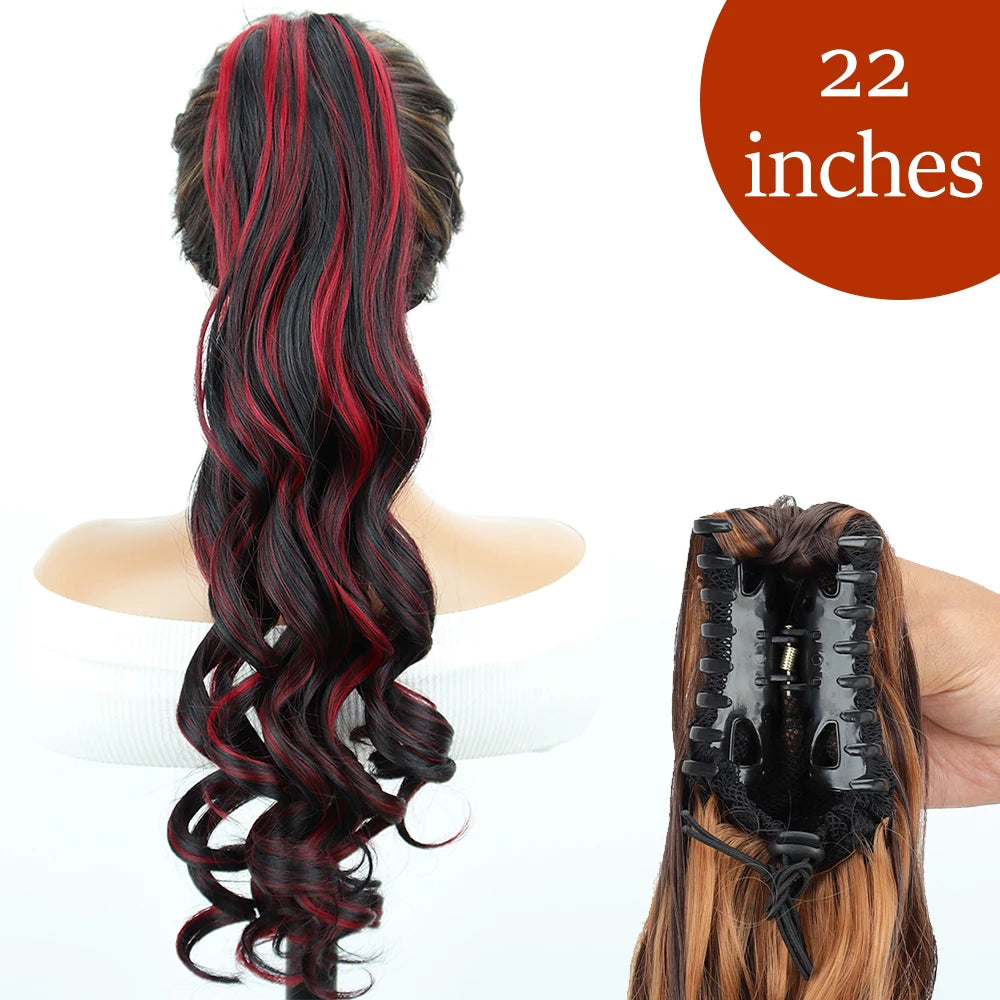 Synthetic Long Straight Claw Clip On Ponytail Hair Extensions 24Inch Heat Resistant Pony Tail Hair piece For Women Daily Party