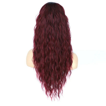 Long Curly Wavy Ponytail Hair Extension for Women Natural Synthetic Drawstring Ponytail Hairpieces Burgundy Blond Fake Pony Tail