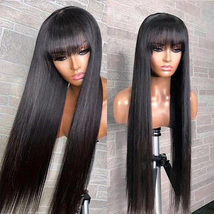 3x1 Middle Part Lace Wig Bone Straight Cheap Wigs Full Machine Made Human Hair Wig with Bangs for Women on Clearance Sale