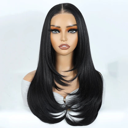 FREEDOM Synthetic Lace Front Wigs For Woman Long Layered Straight Wigs Ombre 6x4 Pre Plucked Pre Cut Wear and Go Glueless Wig