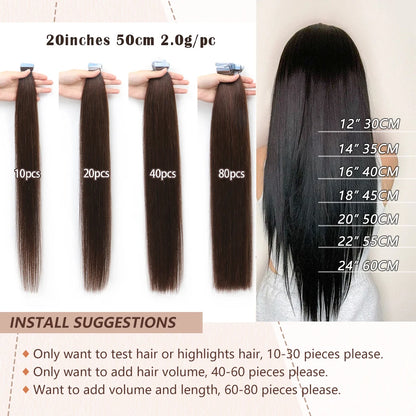 Mini Tape in Human Hair Extensions Double Side Invisible Seamless Tape in Hair 10pcs/set Natural Straight Black Brown Blonde