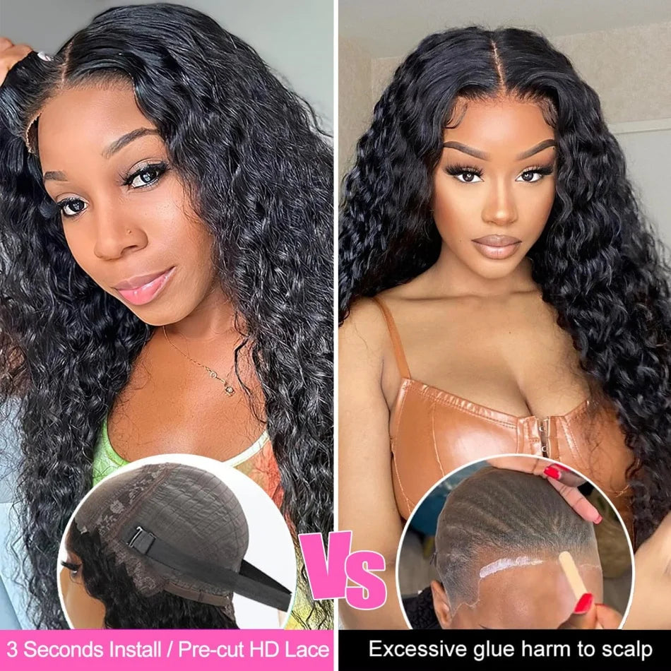 Glueless Wig Deep Wave Human Hair Wigs Ready To Wear Pre-Cut Lace Wear And Go Glueless Wigs Lace Front Human Hair Wig For Women