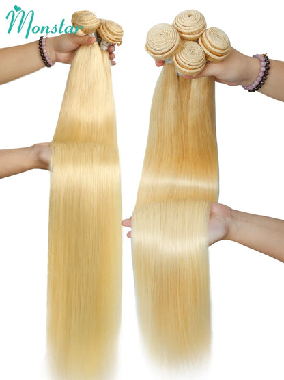Monstar 1 3 4 613 Blonde Straight Hair Bundles Brazilian Remy Human Hair Extension Honey Blonde Bundles 30 32 34 36 38 40 Inches