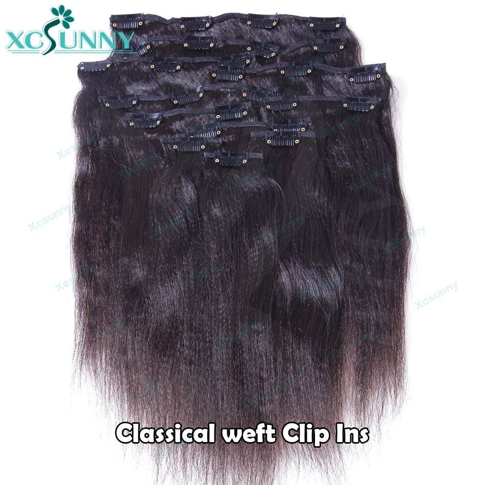 Yaki Straight Seamless Clip In Human Hair Extensions PU Clip Ins Yaki Human Hair Wholesale Burmese Clipin Hair Extensions