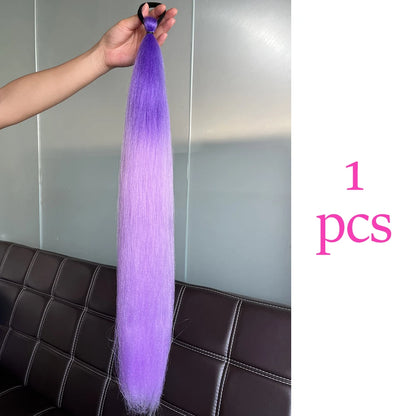 Synthetic Colorful Ponytail Extension 2Pcs Long Straight DIY Braided Pony Tail Hairpiece with Rubber Band Women Hair Accessories