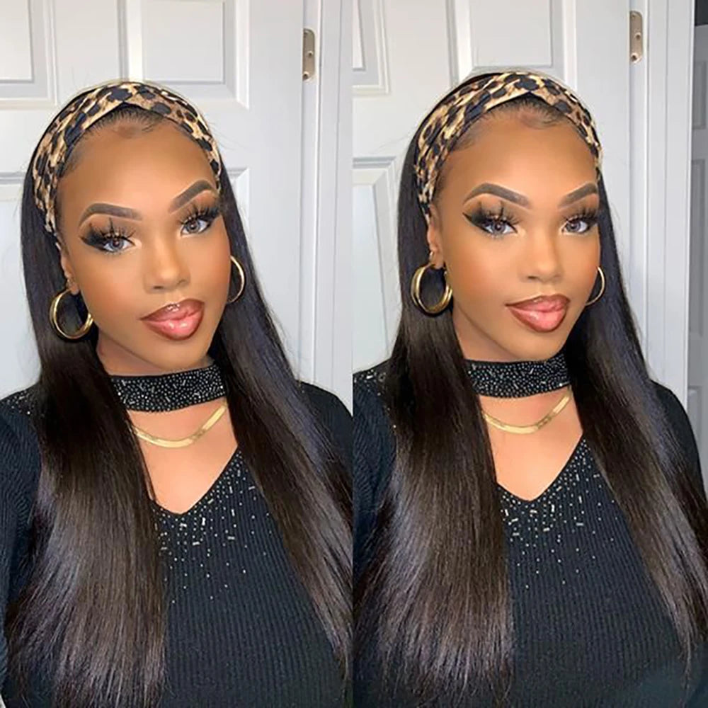 Headband Wig Human Hair Bone Straight Human Hair Wigs Full Machine Made Peruvian Human Hair Wigs For Black Women Easy to Go 180%