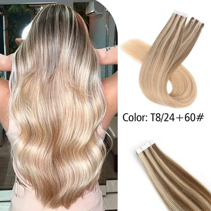 Neitsi Mini Tape In Human Hair Adhesive Extensions Black Brown Blonde Straight Skin Weft 100% Natural Real Mega Hair 16pcs/pack