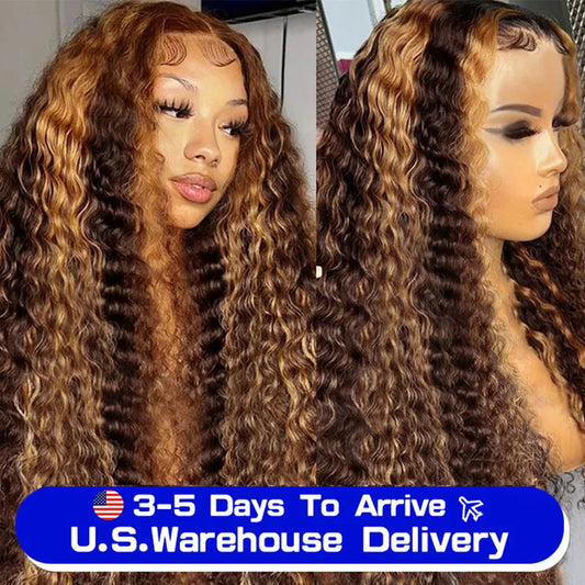 Loose Deep Wave Wig Human Hair Ready To Wear13x4 13x6 Lace Closure Curly Highlight Ombre 4/27 Preplucked Hairline Pre Cut