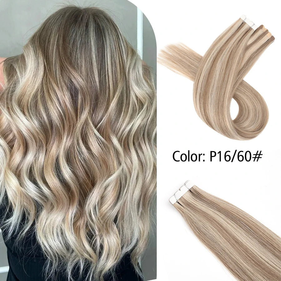 Neitsi Mini Tape In Human Hair Adhesive Extensions Black Brown Blonde Straight Skin Weft 100% Natural Real Mega Hair 16pcs/pack