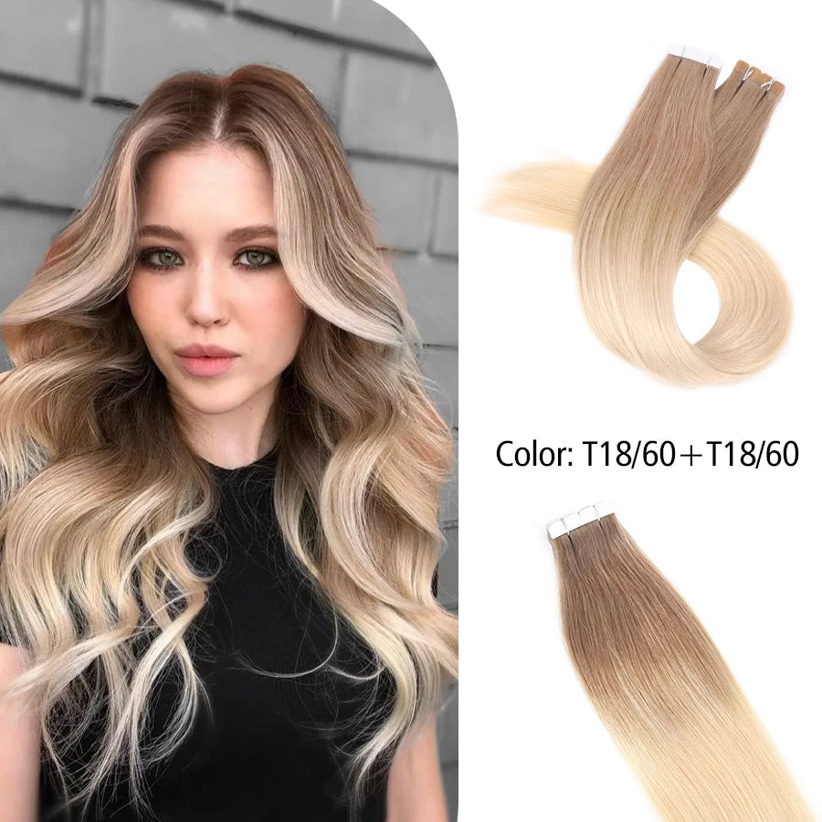 Neitsi Mini Tape In Human Hair Adhesive Extensions Black Brown Blonde Straight Skin Weft 100% Natural Real Mega Hair 16pcs/pack