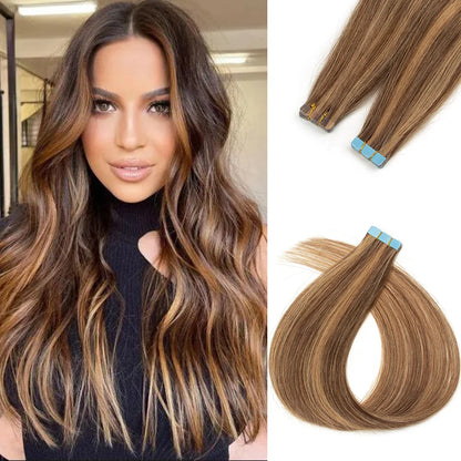 Natural Mini Tape in Human Hair Extensions Double Side Invisible Seamless Straight Black Brown Blonde Tape in Hair 10pcs/set