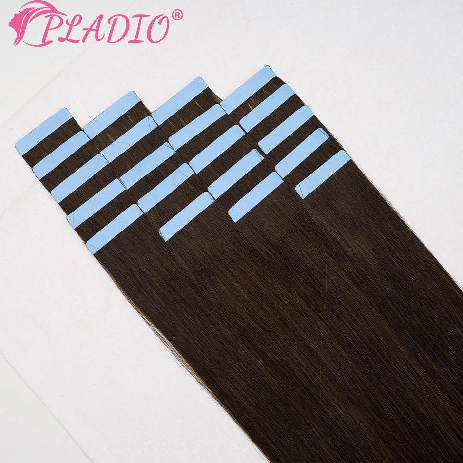 PLADIO Tape in Hair Extensions Human Hair Highlight Seamless Double Side Skin Weft PU Invisible Tape Ins Remy Virgin Hair 14-22"