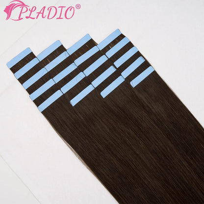 PLADIO Tape in Hair Extensions Human Hair Highlight Seamless Double Side Skin Weft PU Invisible Tape Ins Remy Virgin Hair 14-22"
