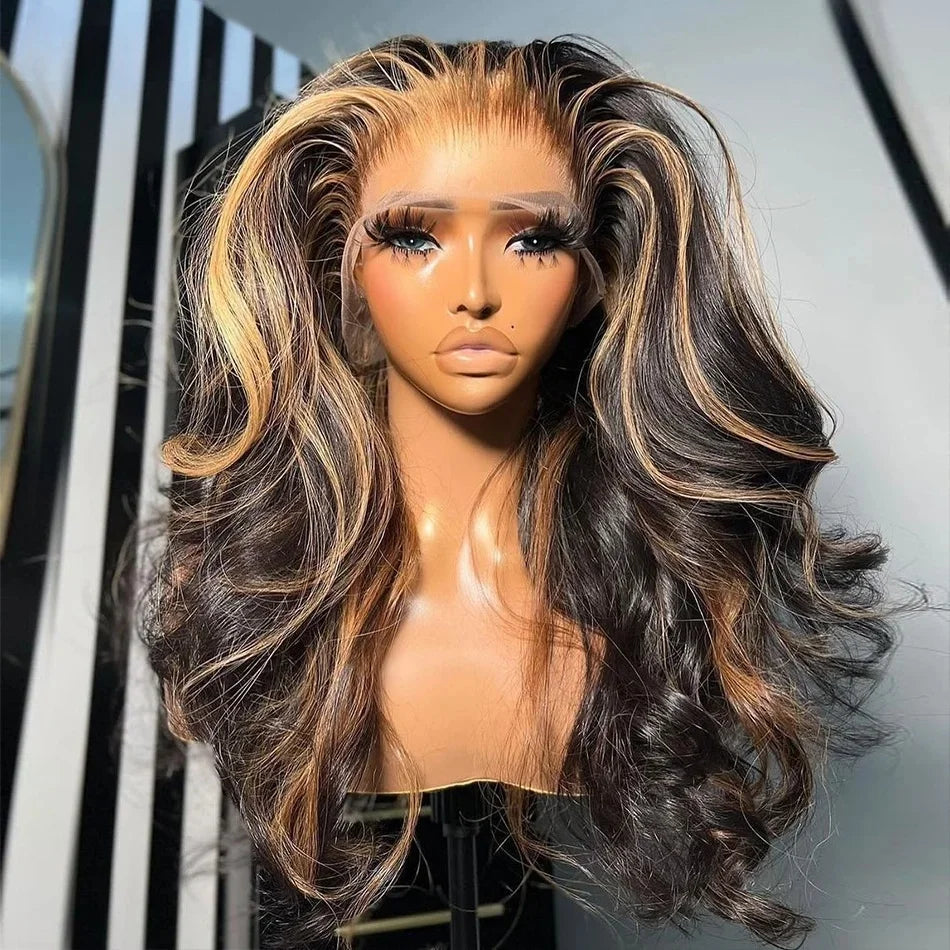 1B/27 Body Wave 13x4 Lace Frontal Highlight Wig Human Hair Brazilian 200 Density Ombre Blonde Colored Human Hair Wigs