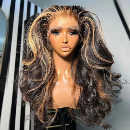 1B/27 Body Wave 13x4 Lace Frontal Highlight Wig Human Hair Brazilian 200 Density Ombre Blonde Colored Human Hair Wigs