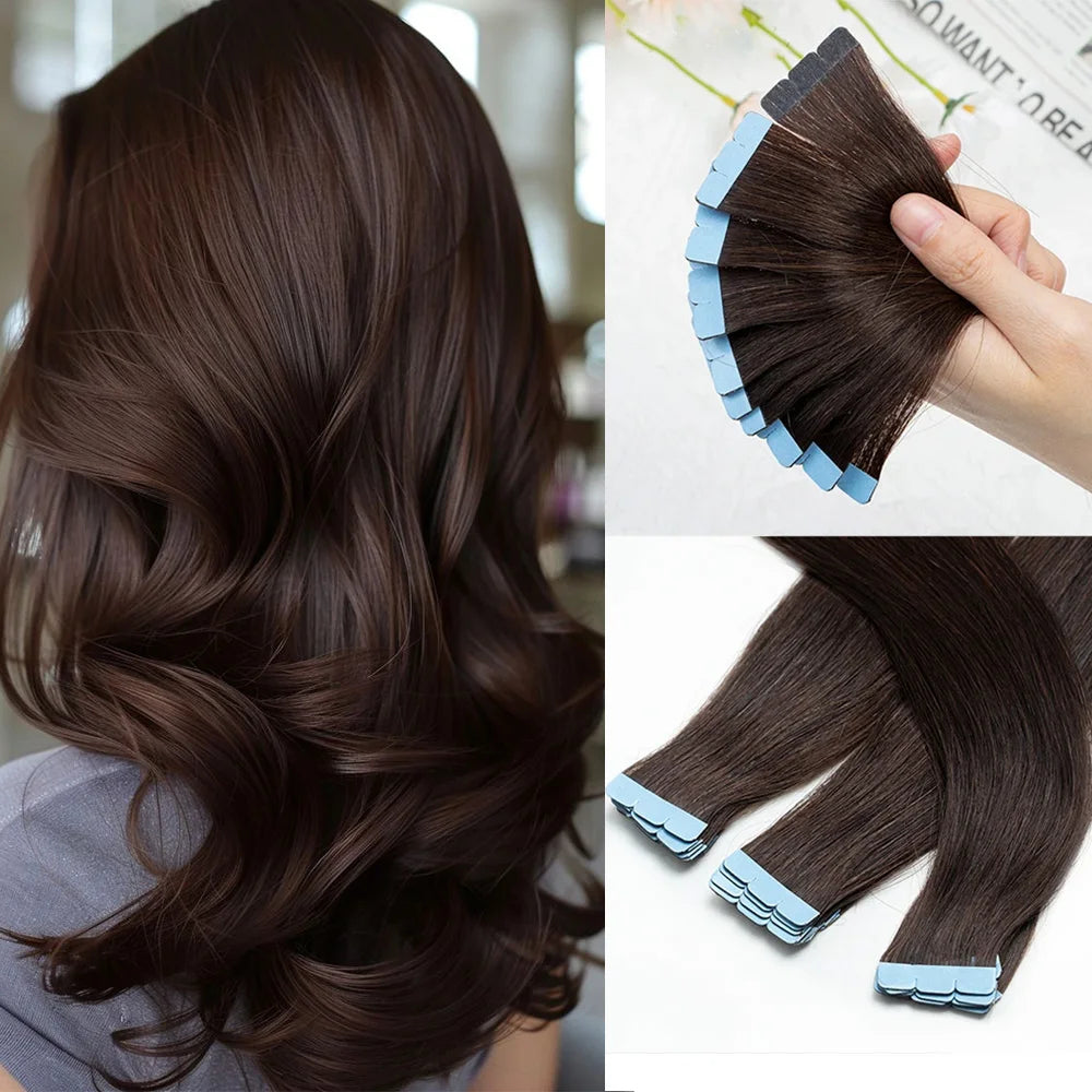 Mini Tape in Human Hair Extensions Double Side Invisible Seamless Tape in Hair 10pcs/set Natural Straight Black Brown Blonde