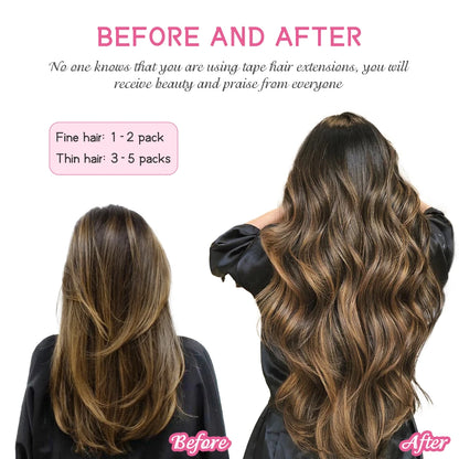 PLADIO Tape in Hair Extensions Human Hair Highlight Seamless Double Side Skin Weft PU Invisible Tape Ins Remy Virgin Hair 14-22"
