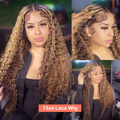 300 Density 13x6 Highlight Curly Lace Front Human Hair Wig 13X4 Loose Deep Wave Frontal Wig Ombre Colored 30 40Inch Hd Lace Wigs