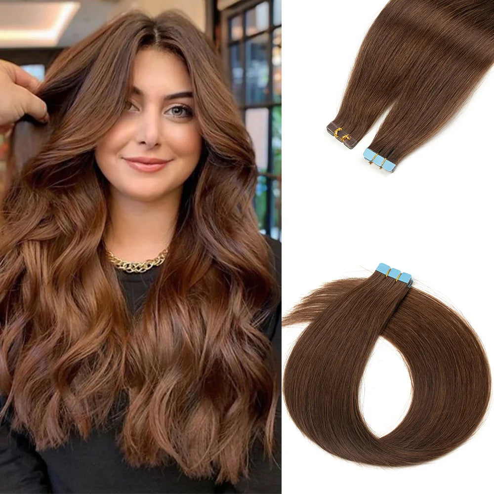 Natural Mini Tape in Human Hair Extensions Double Side Invisible Seamless Straight Black Brown Blonde Tape in Hair 10pcs/set