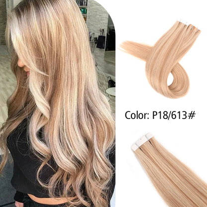 Neitsi Mini Tape In Human Hair Adhesive Extensions Black Brown Blonde Straight Skin Weft 100% Natural Real Mega Hair 16pcs/pack