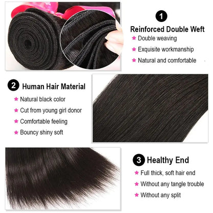 30 32 Inch 12A Indian Straight Human Hair Bundles 100% Raw Human Hair 3 Bundle Deals Human Hair Weaving Natural Hair Extensions