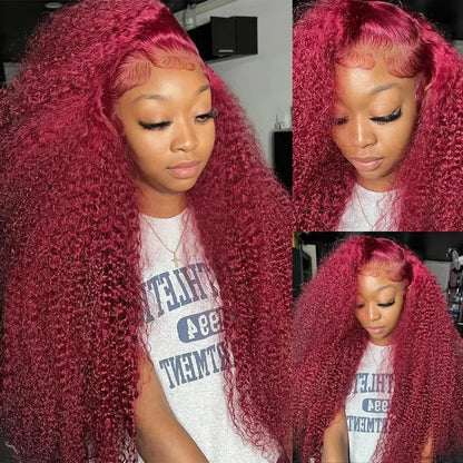 Red Curly Wigs 99J Burgundy 13X6 Hd Lace Frontal Human Hair Wig Colored Deep Wave Frontal Wig 13X4 Red Lace Front Human Hair Wig