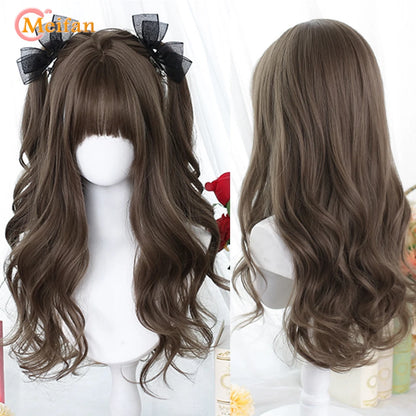 MEIFAN Synthetic Long Straight Lolita Wig with Bangs Wig Girl Cute Ombre Pink Blonde Black Cosplay Party Halloween Harajuku Wig